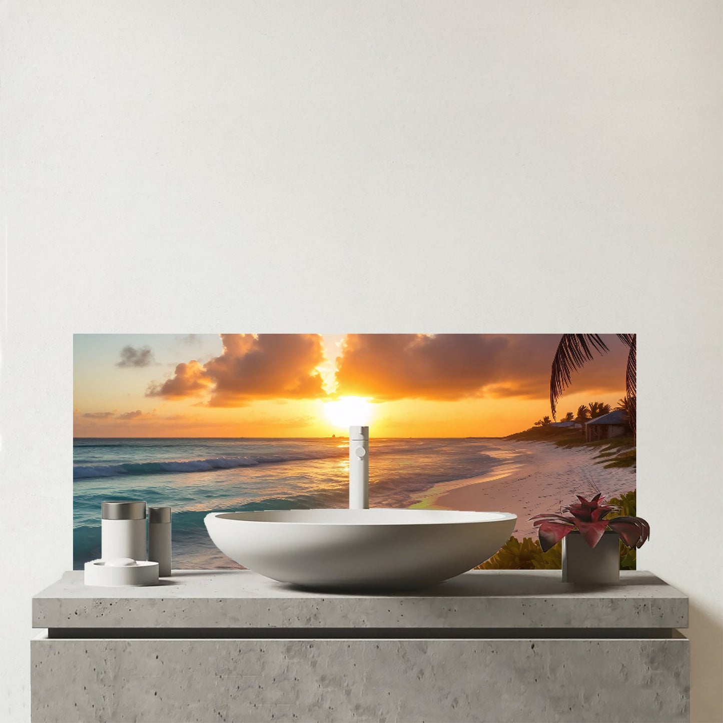 Sunrise On The Beach Glass Bathroom Splashback