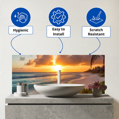 Sunrise On The Beach Glass Bathroom Splashback