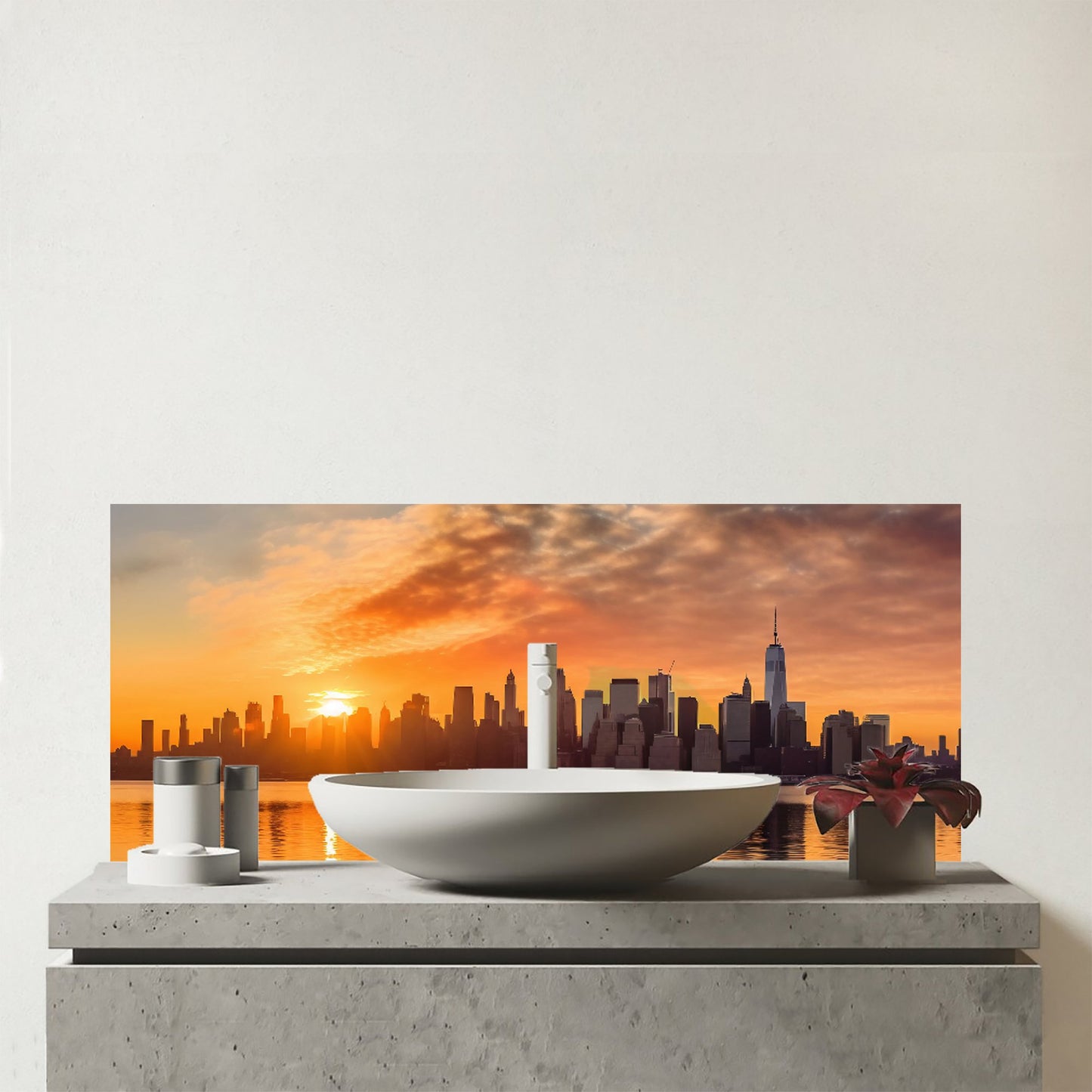 New York At Sunrise Glass Bathroom Splashback