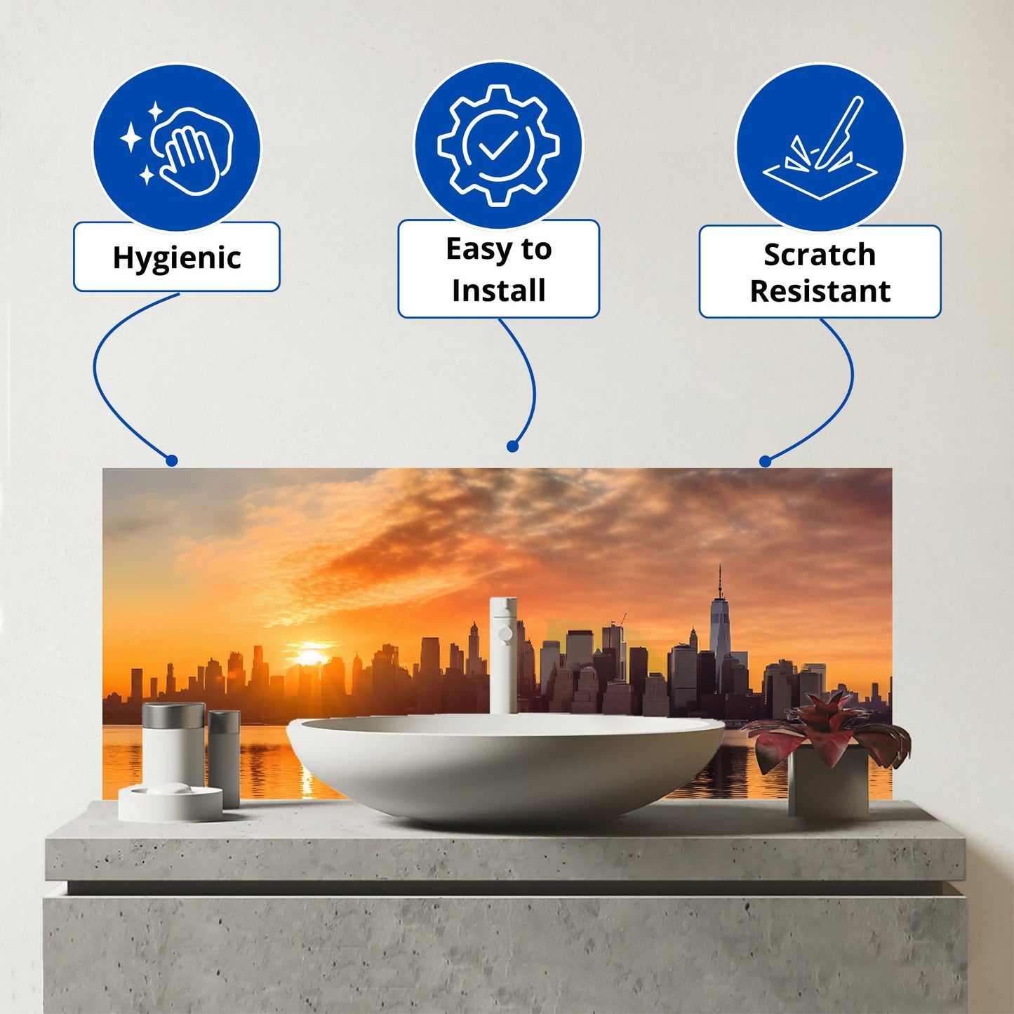 New York At Sunrise Glass Bathroom Splashback