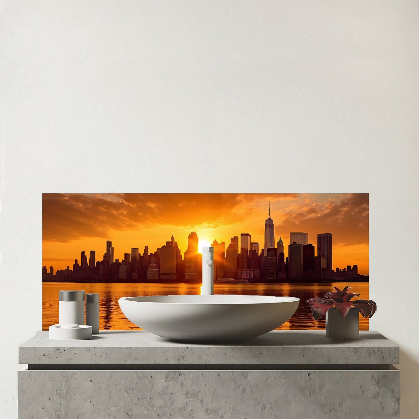 Sunrise In The City Glass Bathroom Splashback