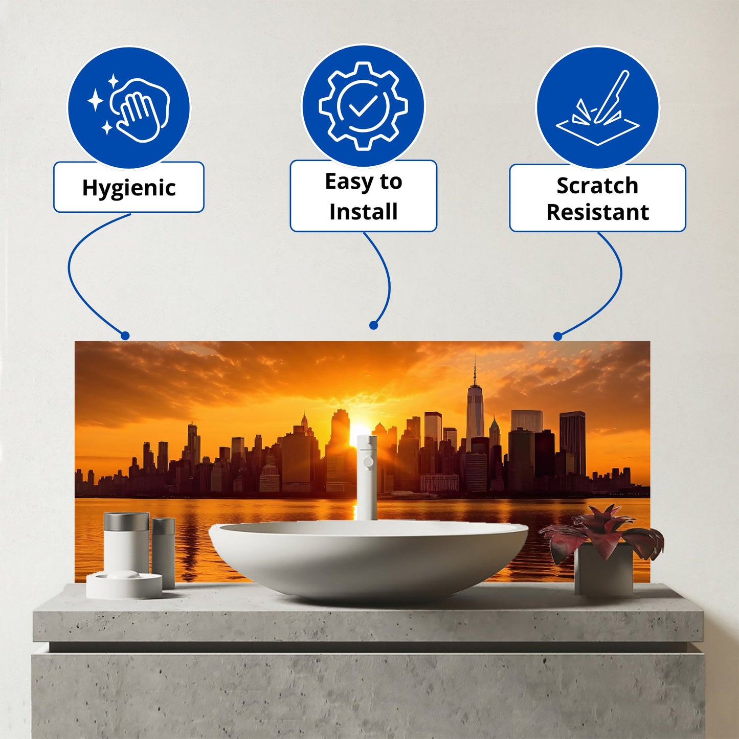 Sunrise In The City Glass Bathroom Splashback