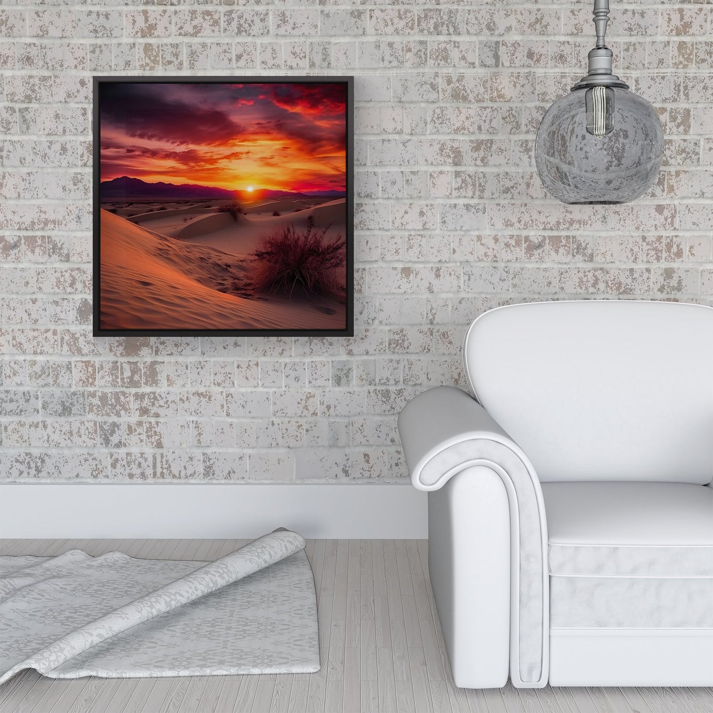 Sunset In The Desert Framed Canvas