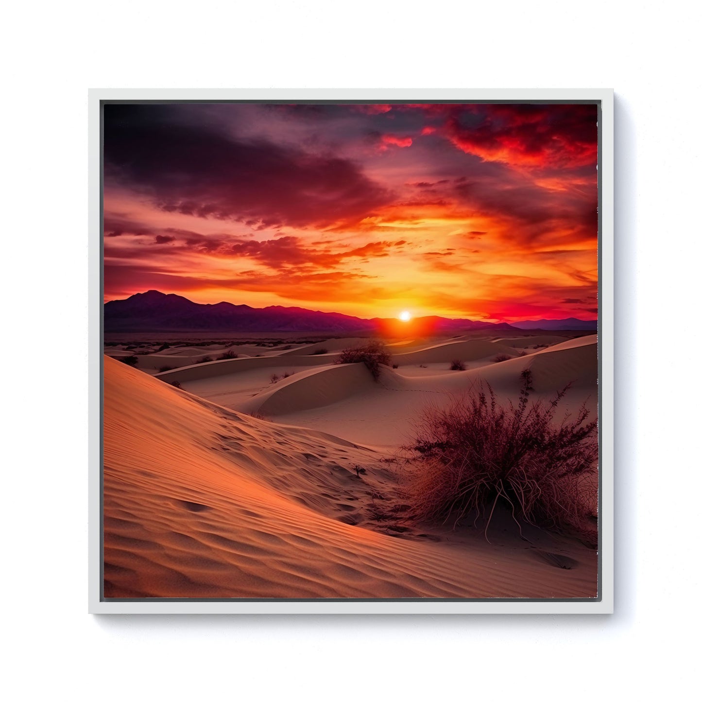 Sunset In The Desert Framed Canvas