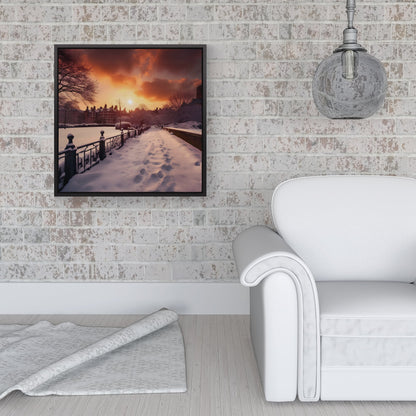 A Snowy Walk In London Framed Canvas