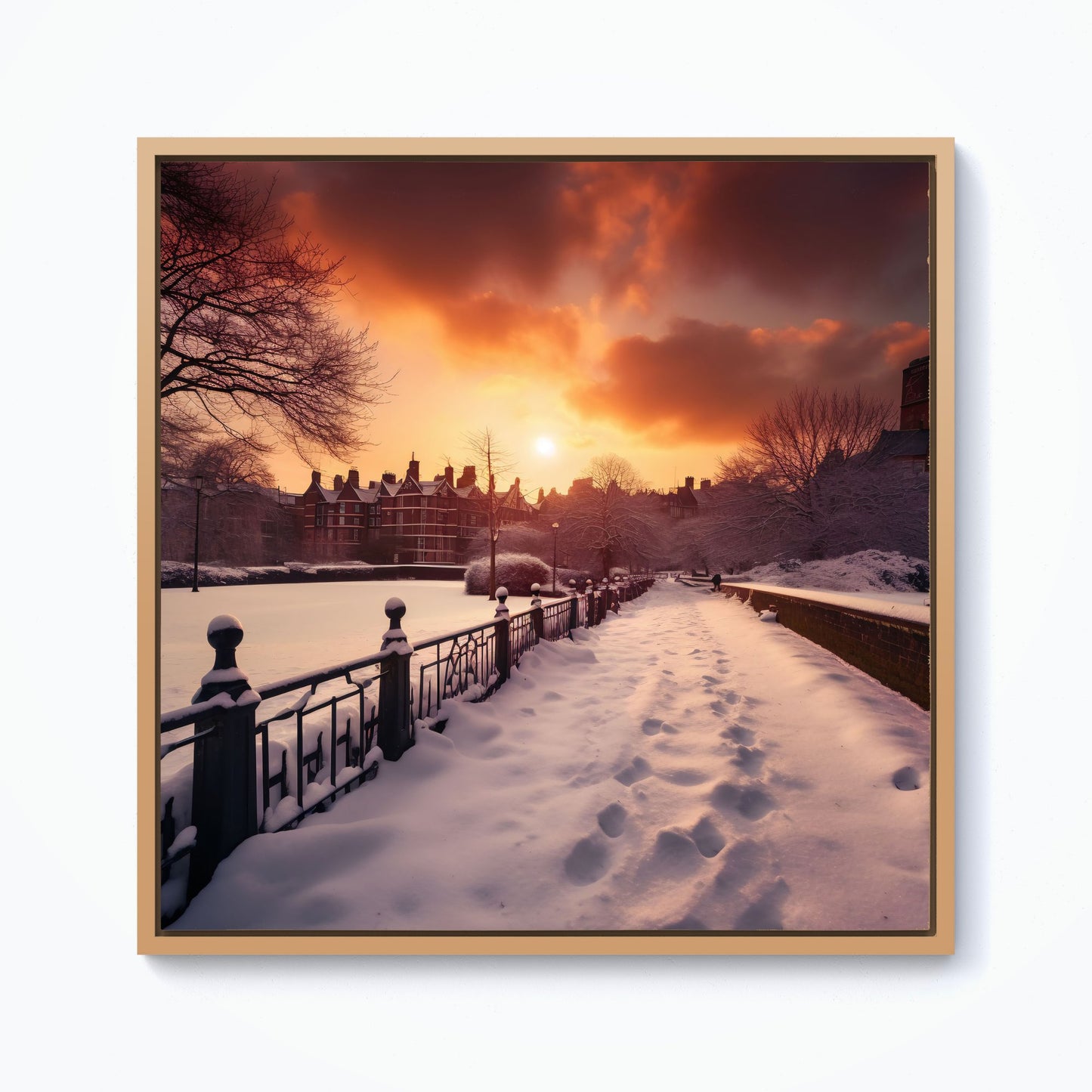 A Snowy Walk In London Framed Canvas