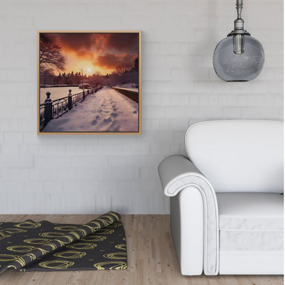 A Snowy Walk In London Framed Canvas