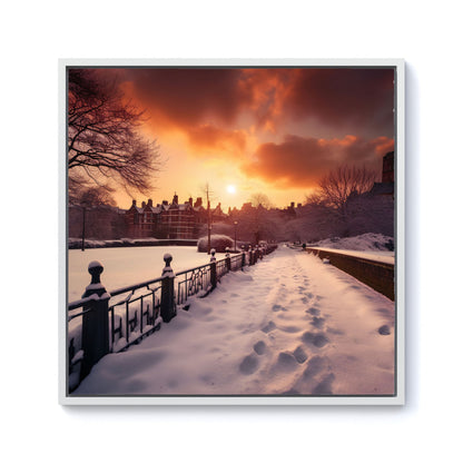 A Snowy Walk In London Framed Canvas