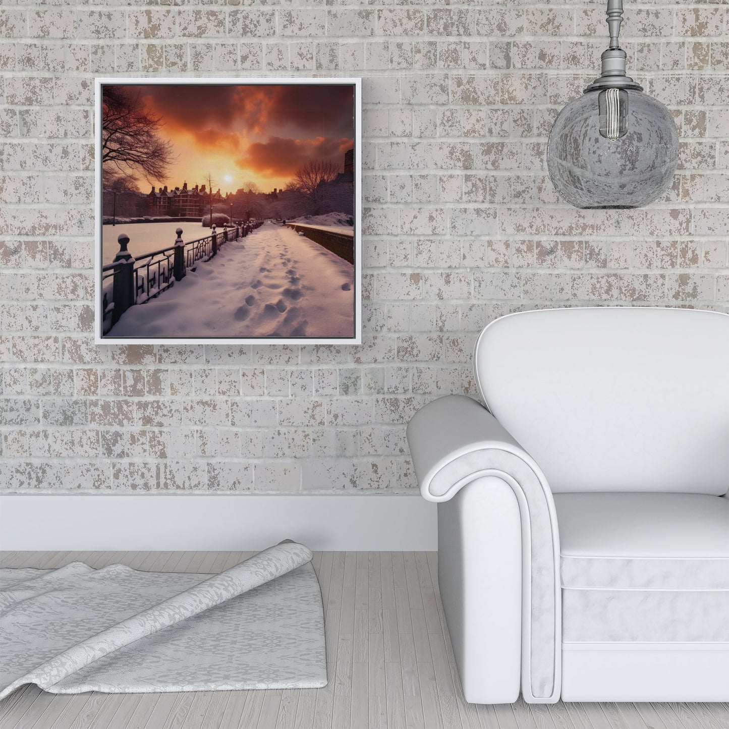 A Snowy Walk In London Framed Canvas