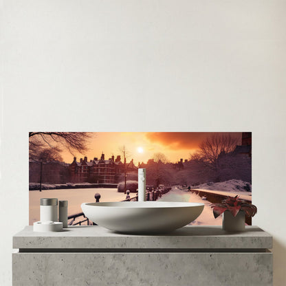 A Snowy Walk In London Glass Bathroom Splashback