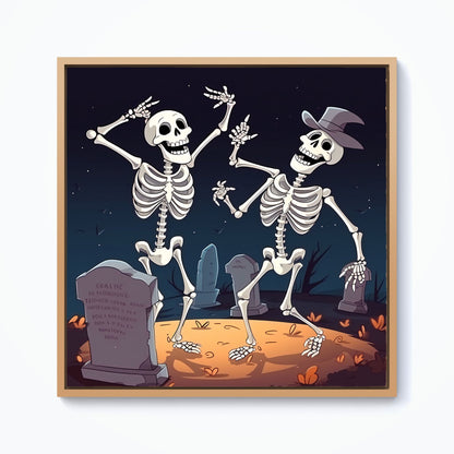 Skeletons Dancing Framed Canvas