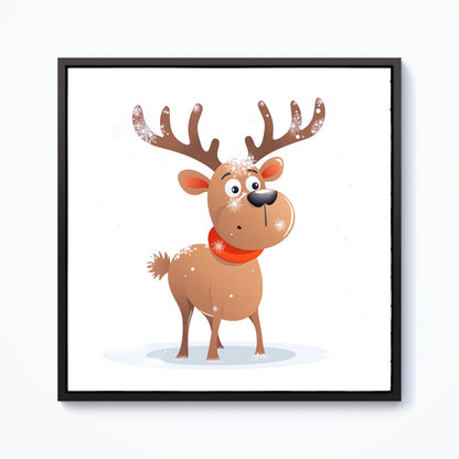 Reindeer In A Scarf Framed Canvas