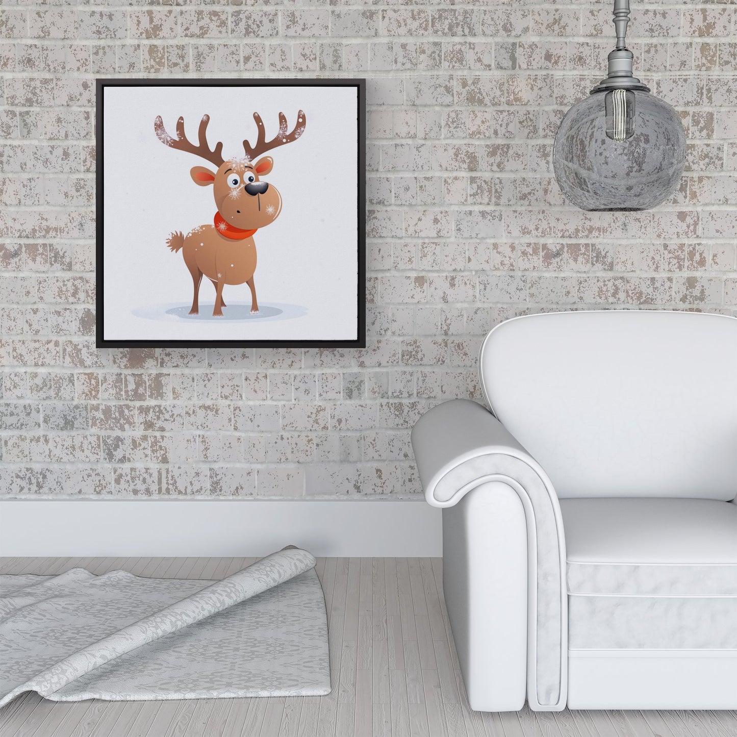 Reindeer In A Scarf Framed Canvas