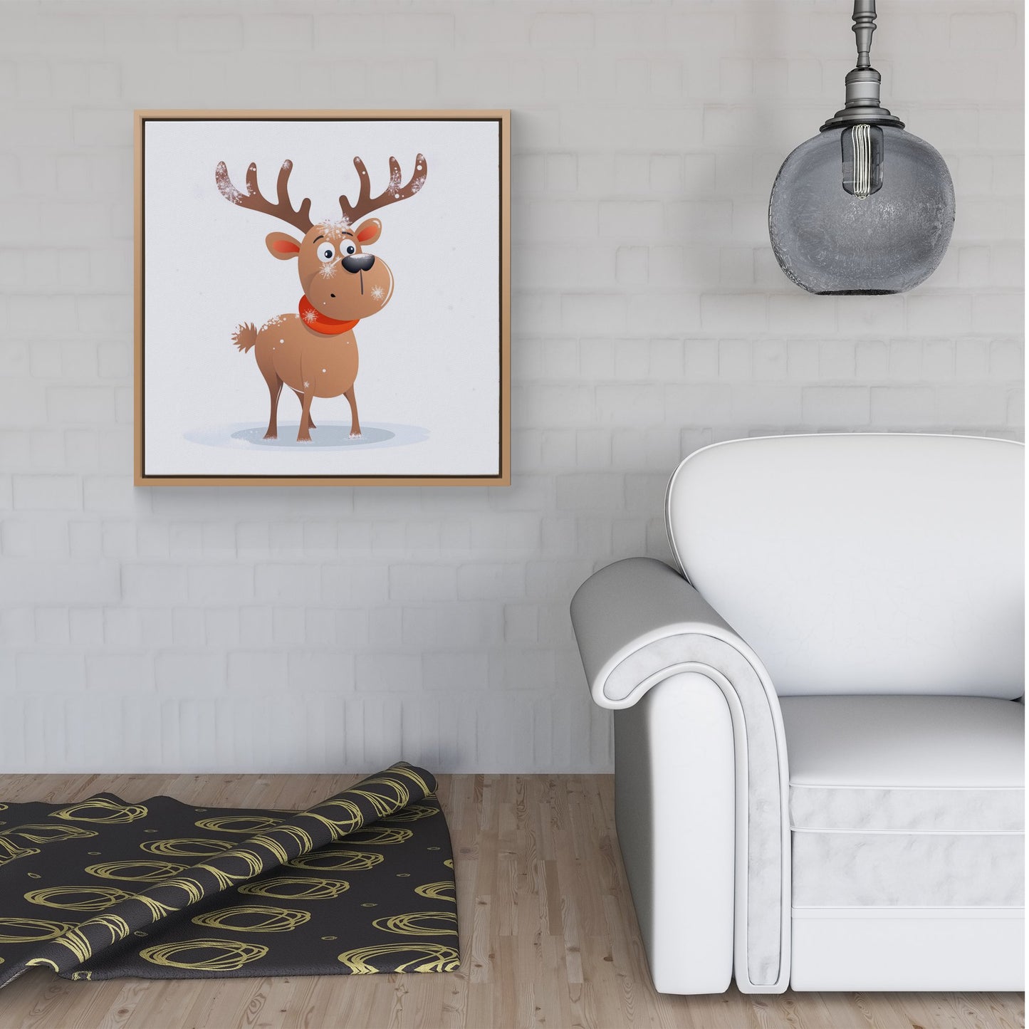 Reindeer In A Scarf Framed Canvas