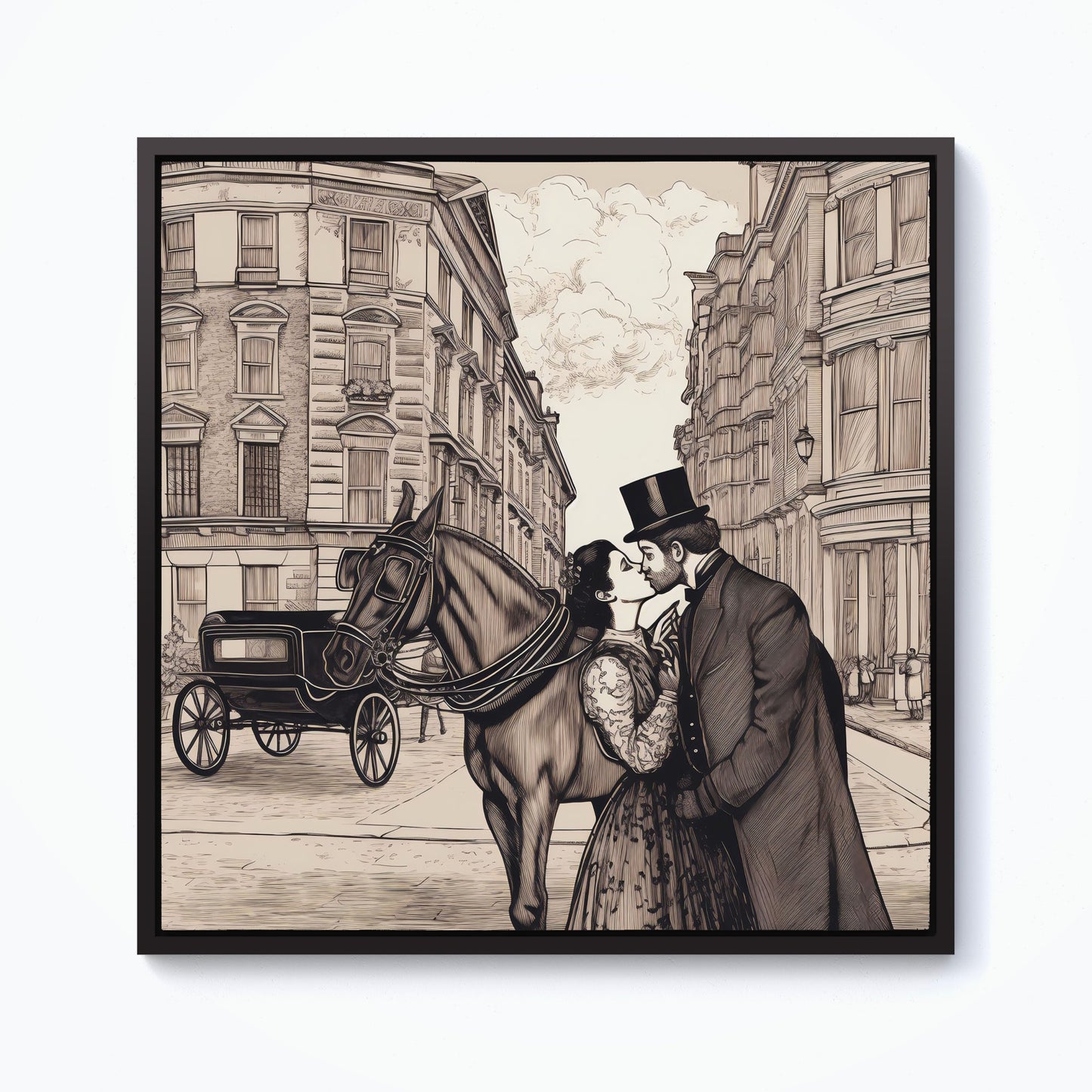 Victorian Lovers On A London Street Framed Canvas