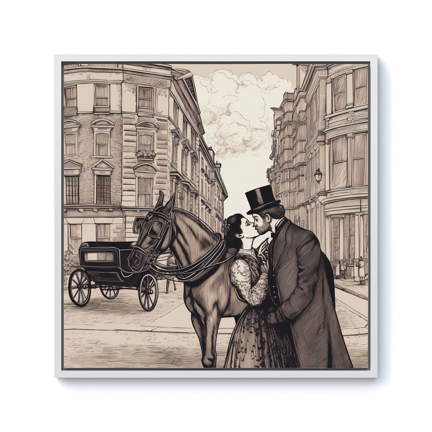 Victorian Lovers On A London Street Framed Canvas