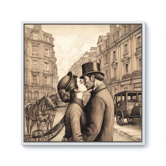 Sharing A Kiss Framed Canvas