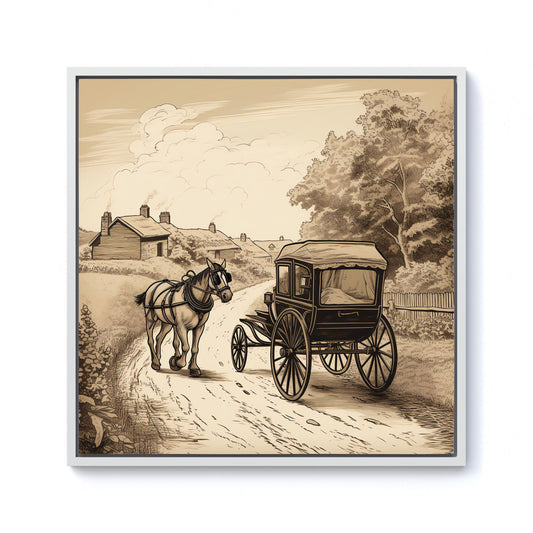 A Horse And His Cart Framed Canvas