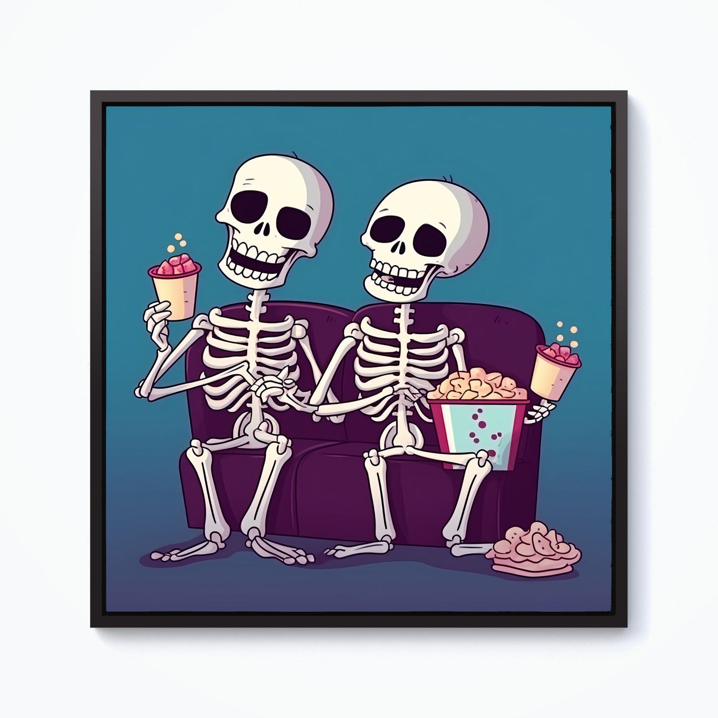 Skeletons At The Cinema Framed Canvas