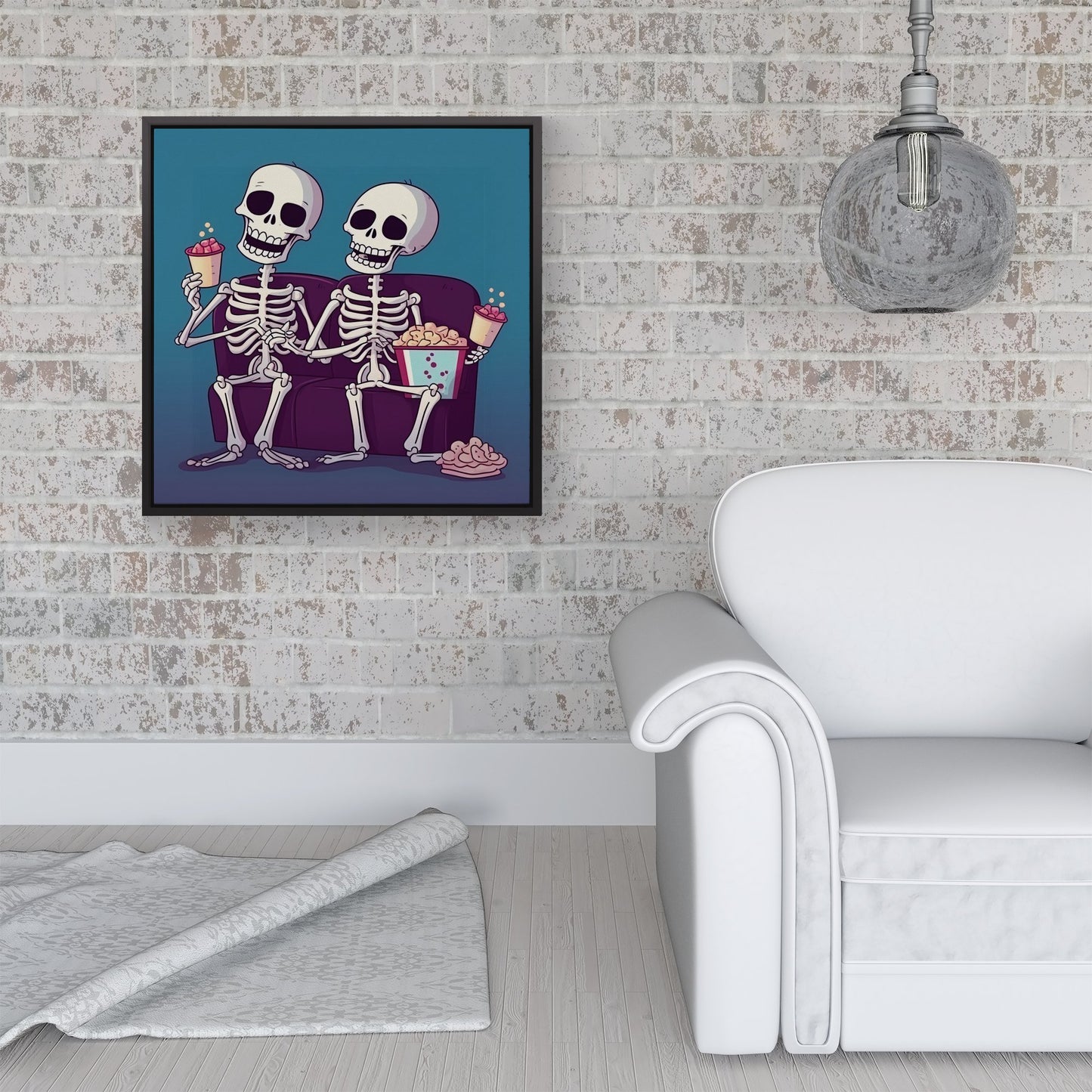 Skeletons At The Cinema Framed Canvas