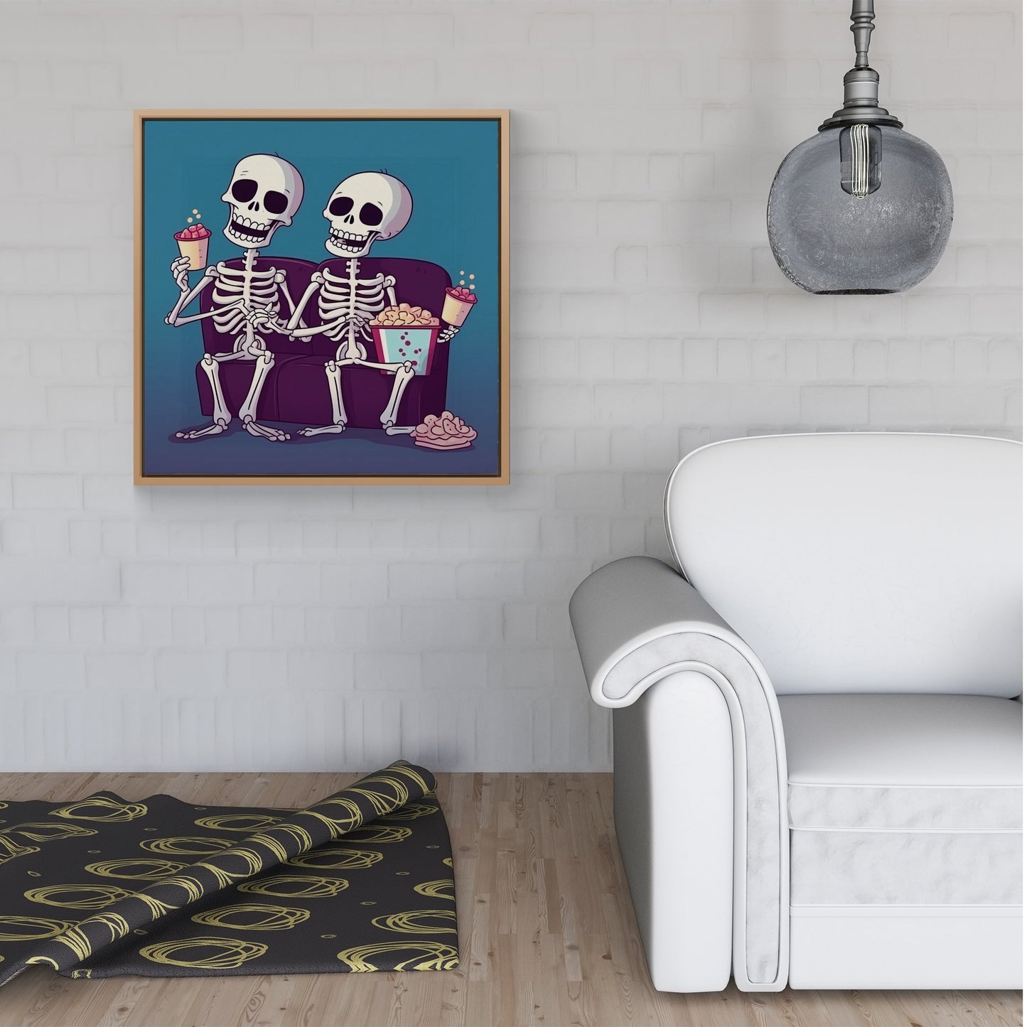 Skeletons At The Cinema Framed Canvas