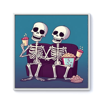 Skeletons At The Cinema Framed Canvas