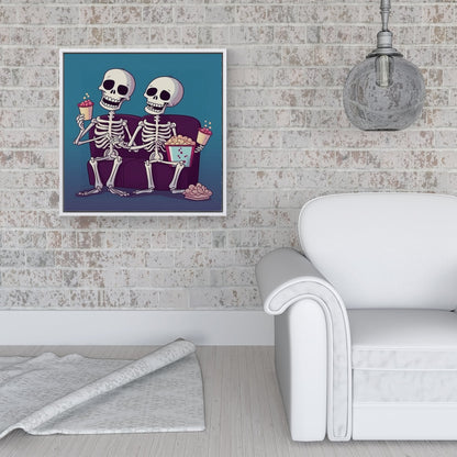 Skeletons At The Cinema Framed Canvas