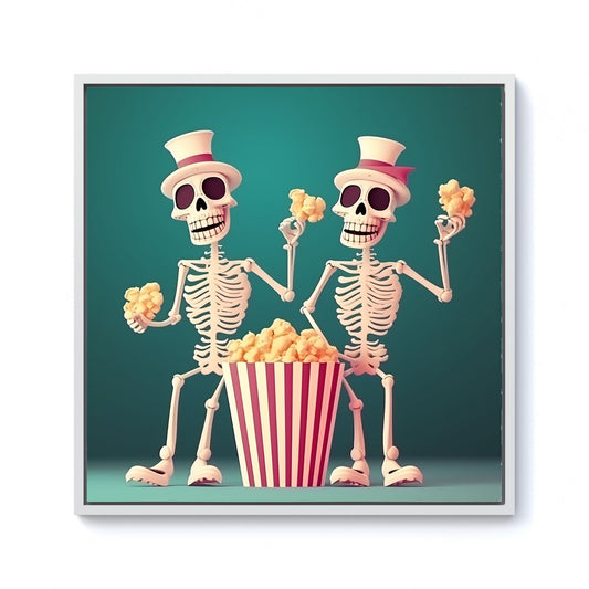 Skeletons With Popcorn Framed Canvas