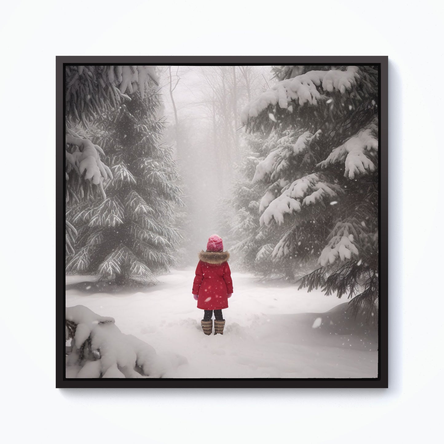 Little Girl In The Snow Framed Canvas