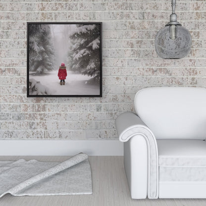 Little Girl In The Snow Framed Canvas