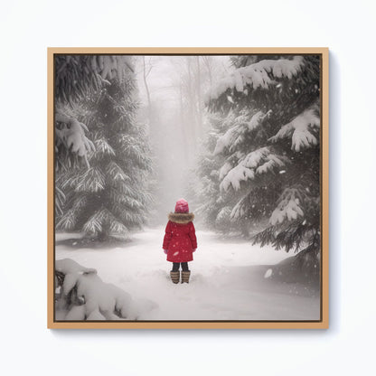 Little Girl In The Snow Framed Canvas