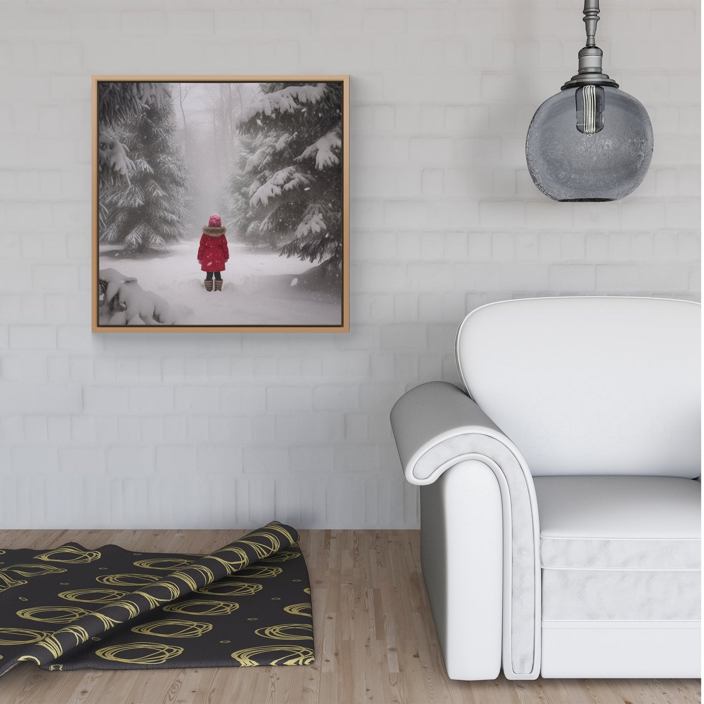 Little Girl In The Snow Framed Canvas