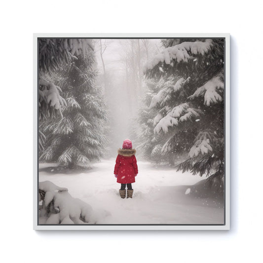 Little Girl In The Snow Framed Canvas