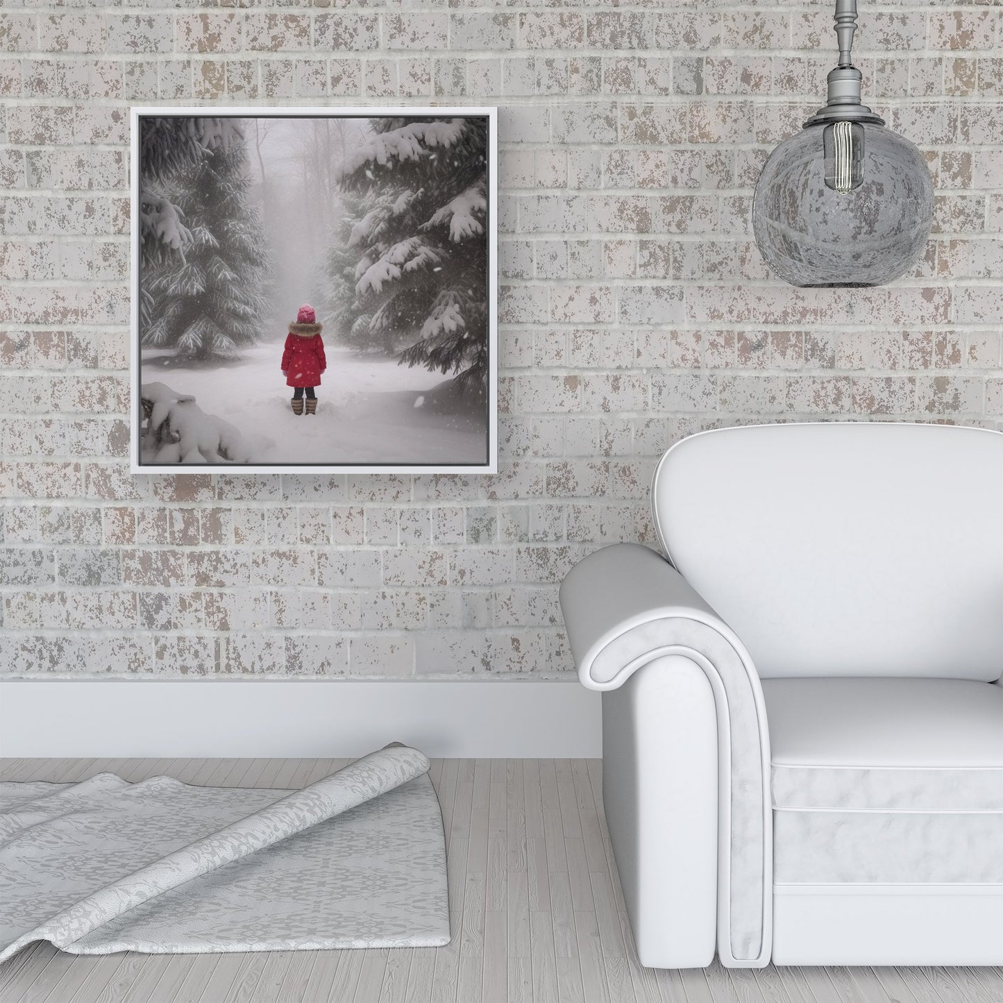 Little Girl In The Snow Framed Canvas