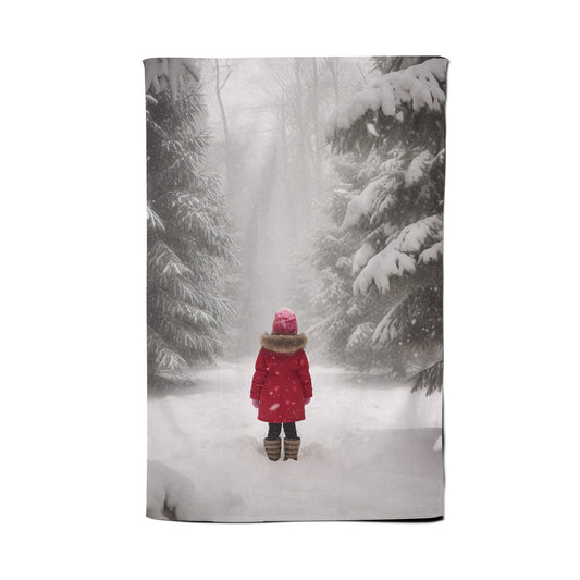 Little Girl In The Snow Tea Towel