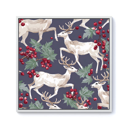 Reindeers And Holly Framed Canvas