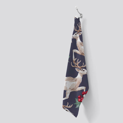 Reindeers And Holly Tea Towel