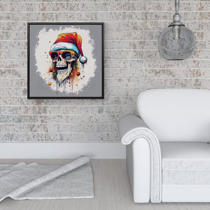 Santa Skull In Glasses Splashart Framed Canvas