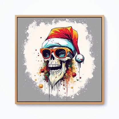 Santa Skull In Glasses Splashart Framed Canvas