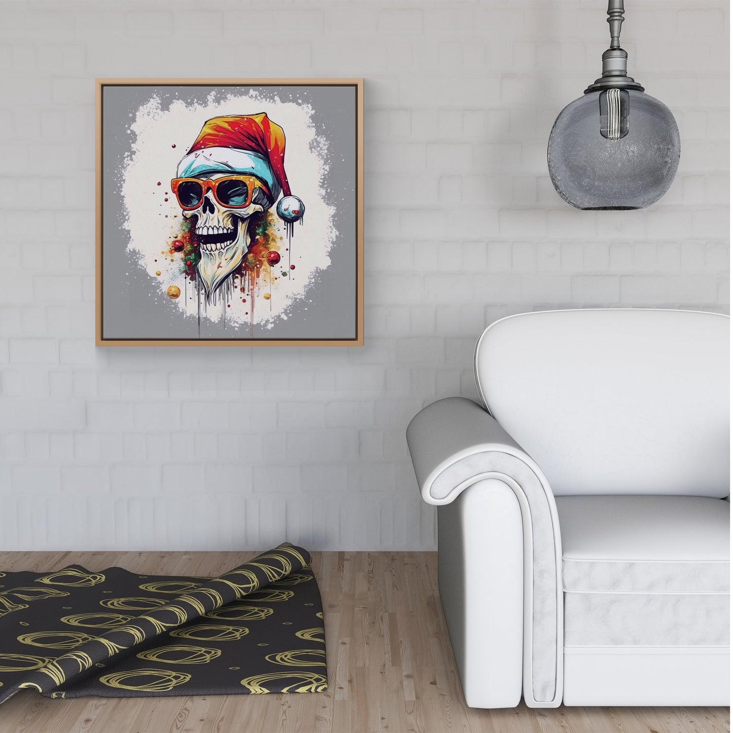 Santa Skull In Glasses Splashart Framed Canvas