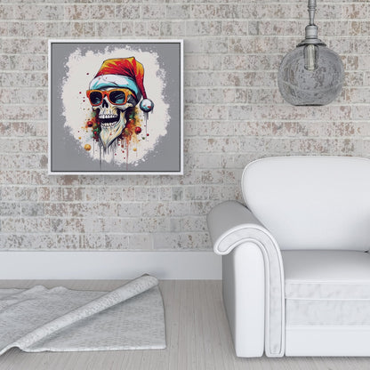 Santa Skull In Glasses Splashart Framed Canvas