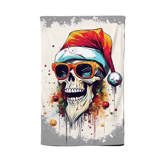 Santa Skull In Glasses Splashart Tea Towel