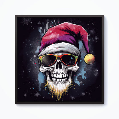 Happy Santa Skull Splashart Framed Canvas