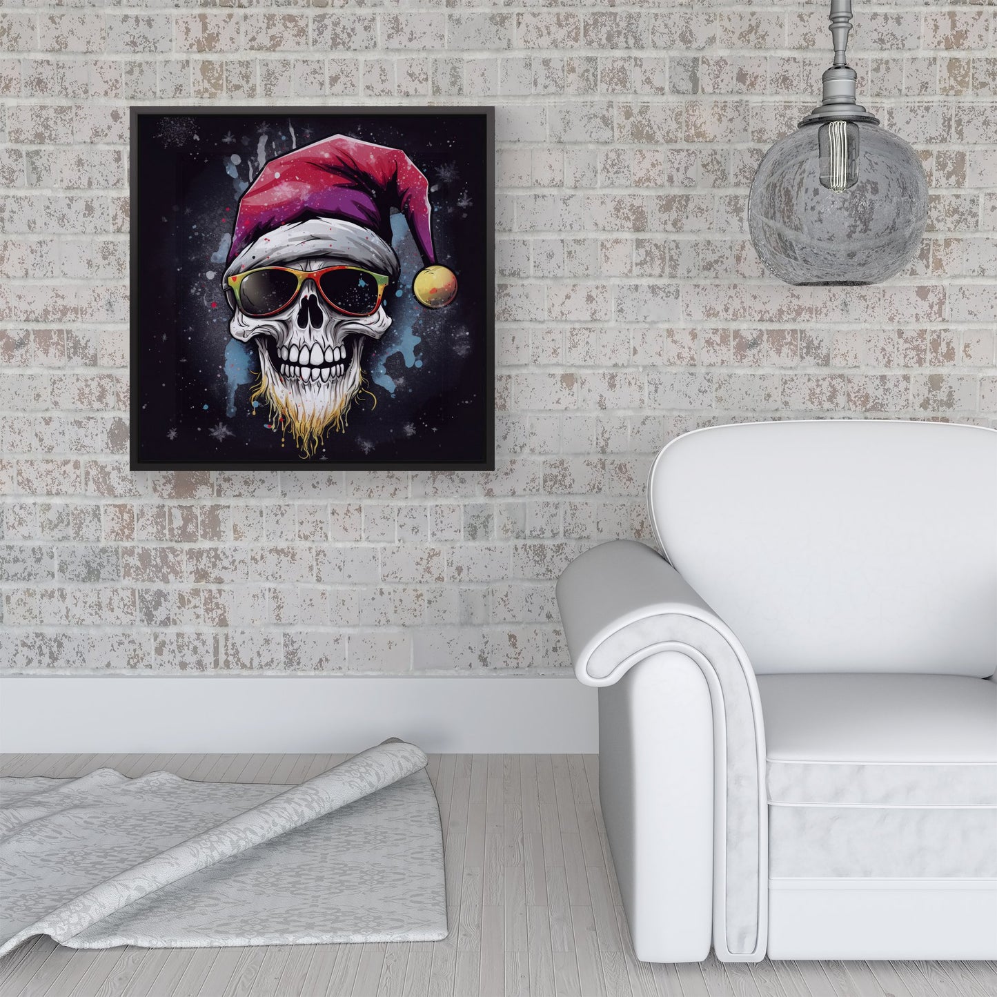 Happy Santa Skull Splashart Framed Canvas