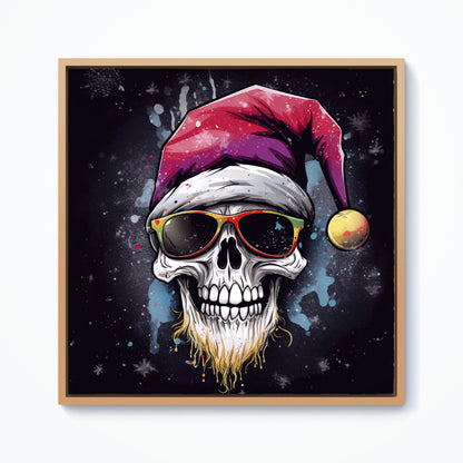 Happy Santa Skull Splashart Framed Canvas