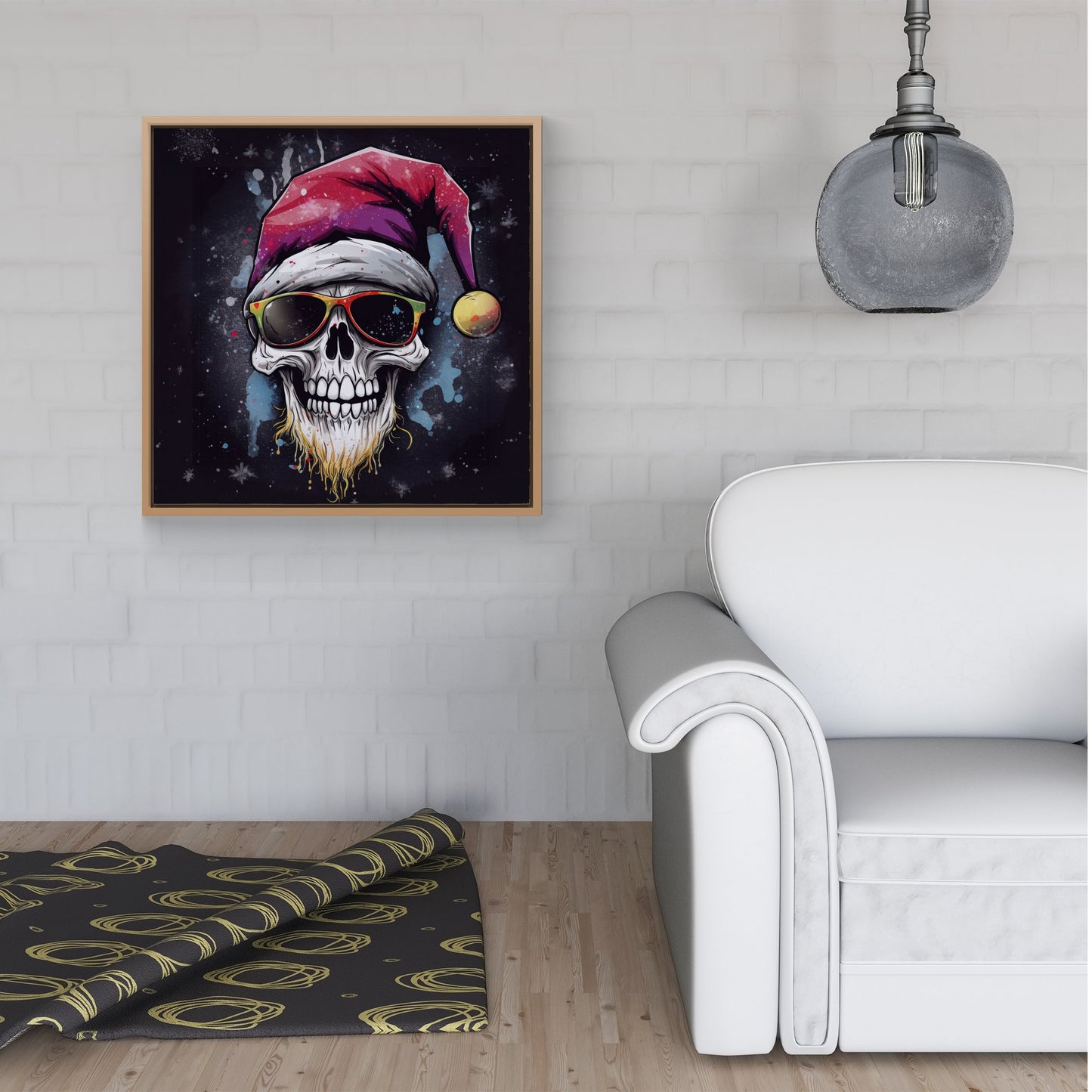 Happy Santa Skull Splashart Framed Canvas