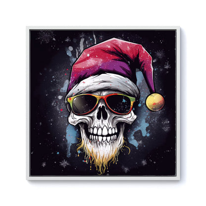 Happy Santa Skull Splashart Framed Canvas