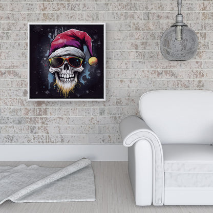 Happy Santa Skull Splashart Framed Canvas