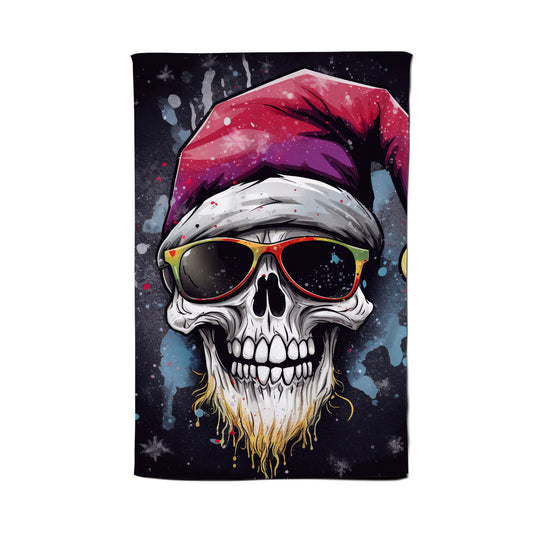 Happy Santa Skull Splashart Tea Towel