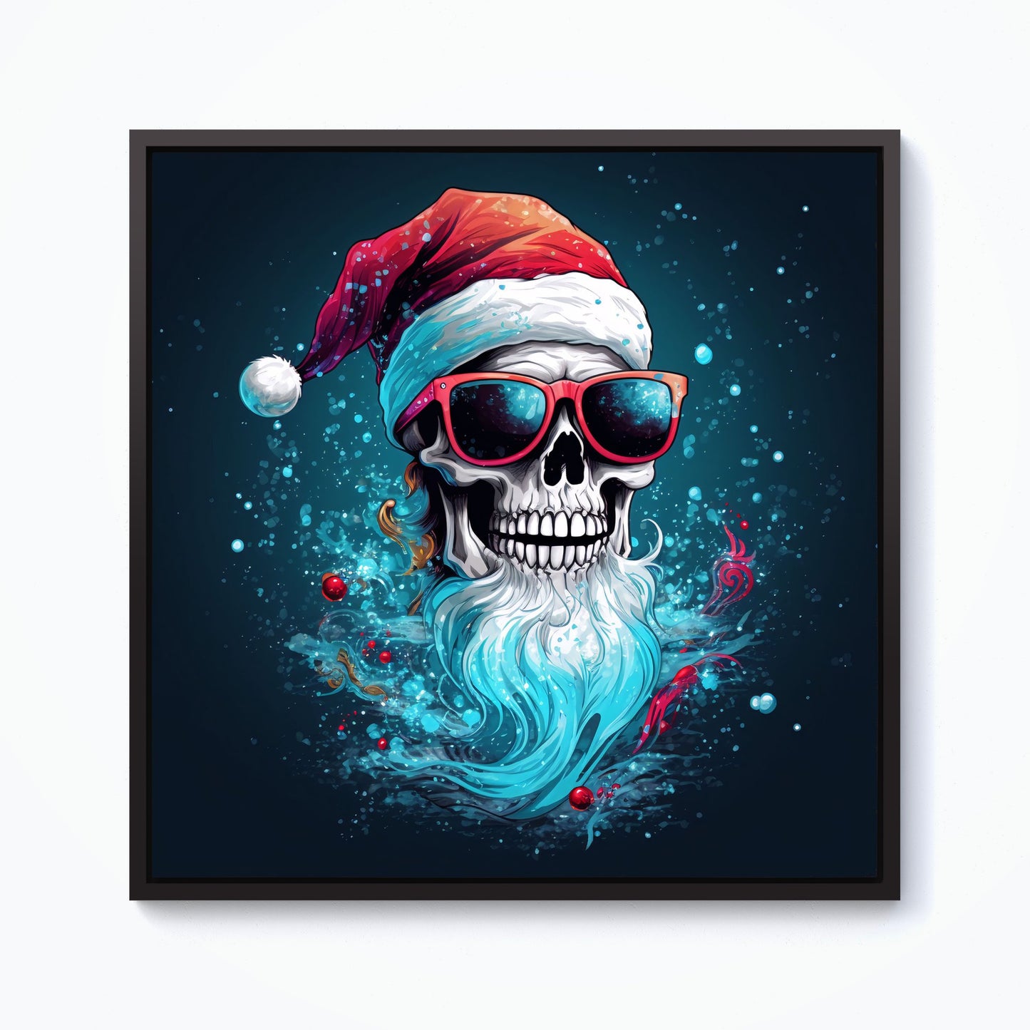 Magical Santa Hat Skull Splashart Framed Canvas